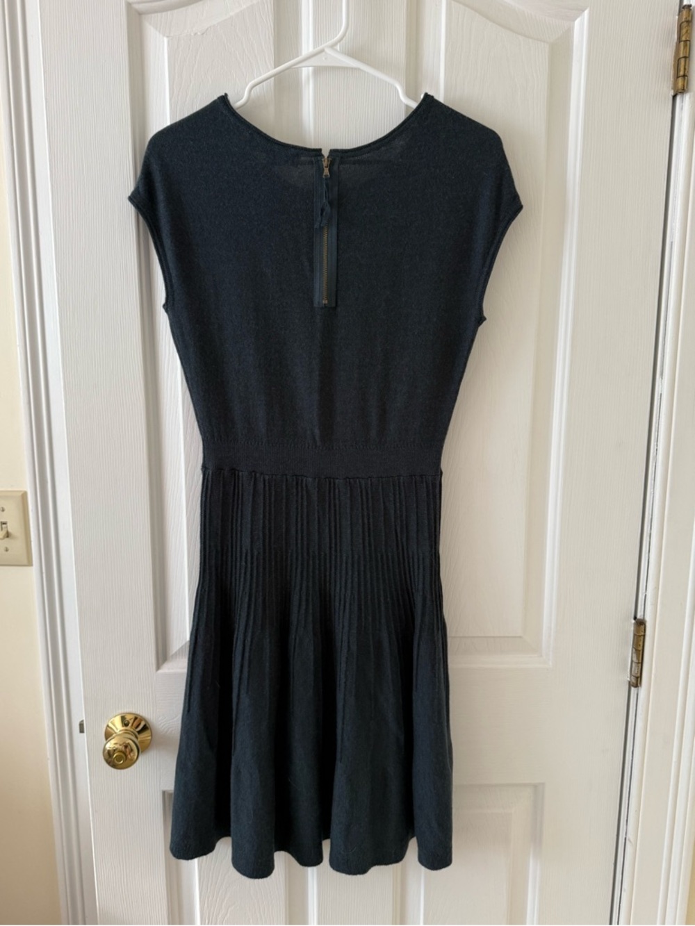 LOFT Dark Green Dress with Pleated Skirt - Picture 4 of 5